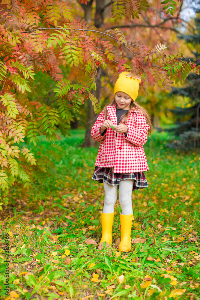 Adorable little girl at beautiful autumn day outdoors Adorable little girl at beautiful autumn day outdoors