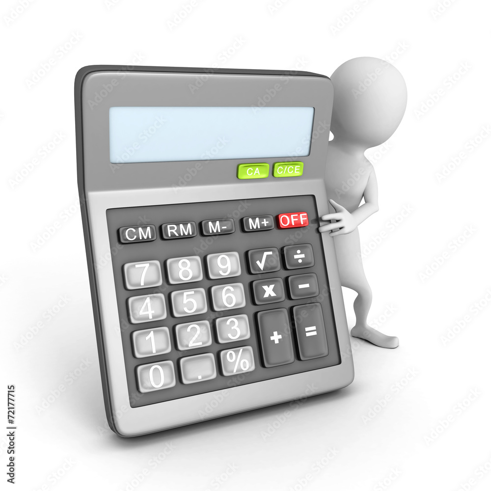 white 3d man character with office calculator white 3d man character with office calculator