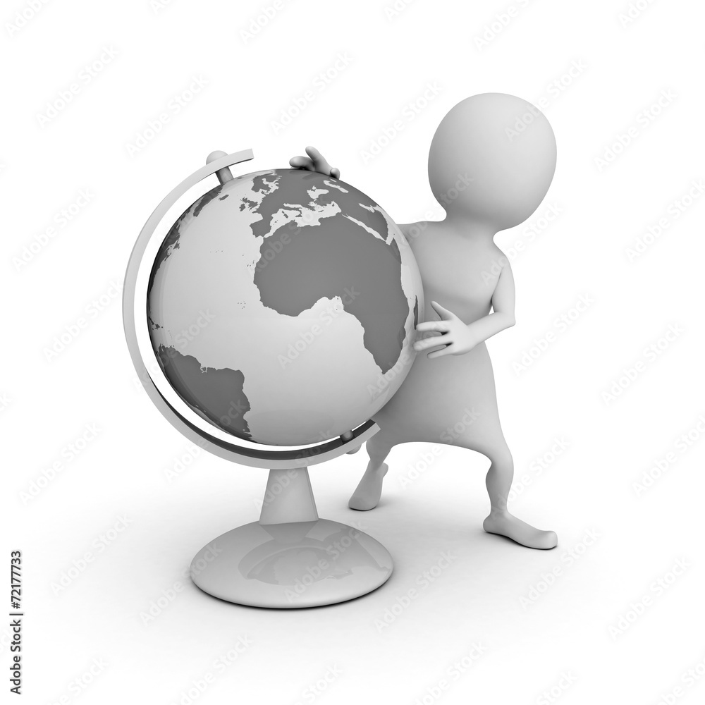 white 3d man with earth globe