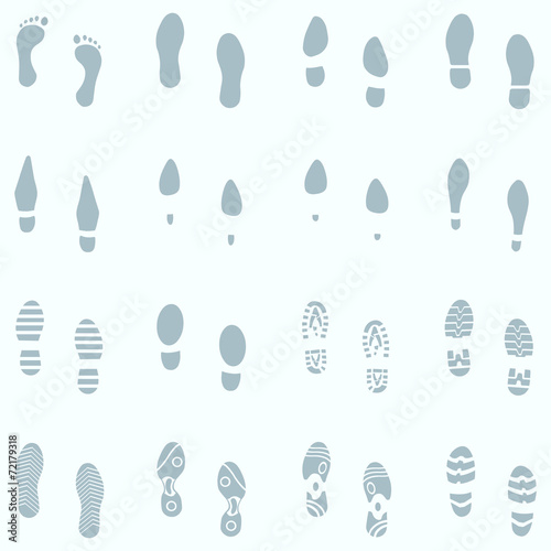 Vector Set of 16 Shoes Footprint  in the Snow