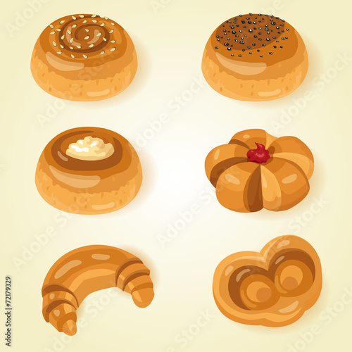 Set of sweet buns. Vector illustration