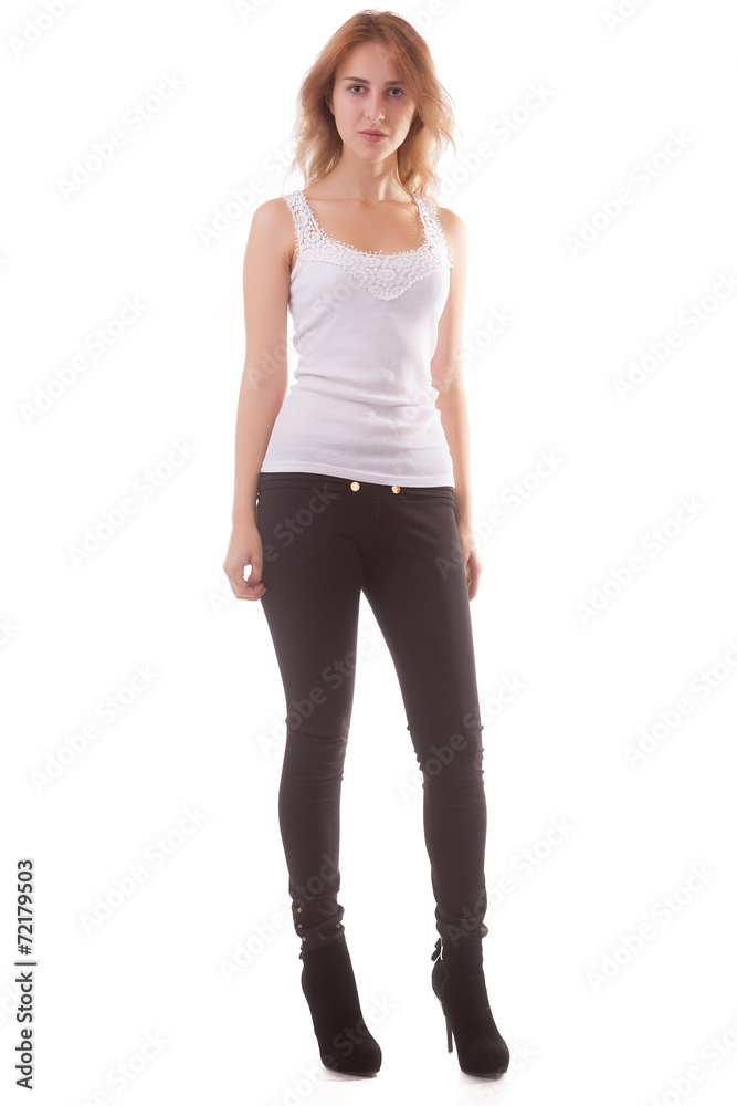 Full body girl posing in studio on white background Full body girl posing in studio on white background