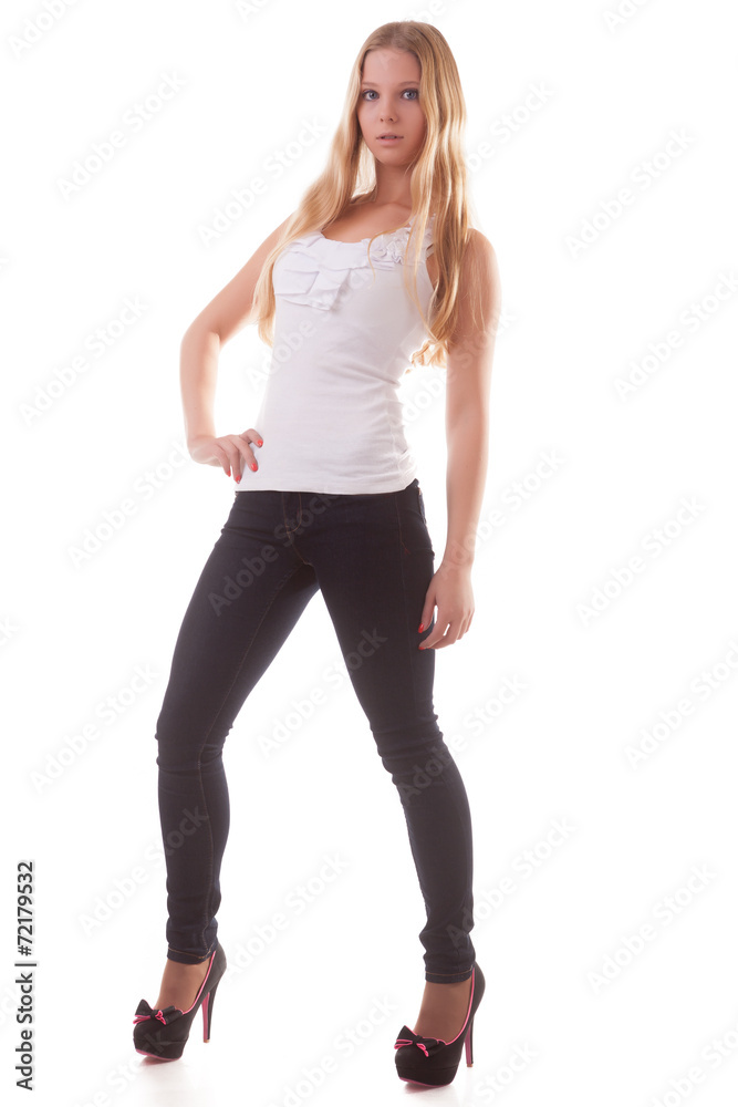 Full body girl posing in studio on white background Full body girl posing in studio on white background