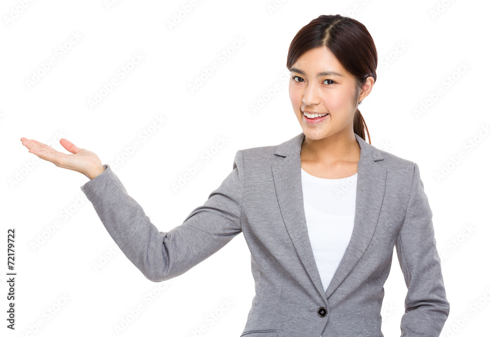 Businesswoman with hand show with blank sign Businesswoman with hand show with blank sign