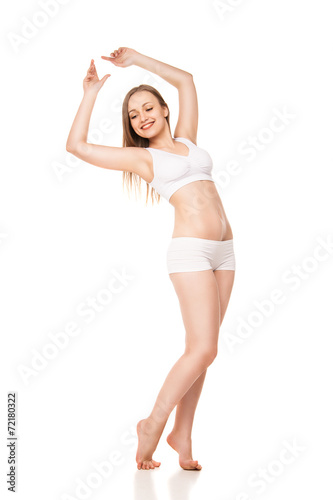 Woman with perfect figure in white underwear
