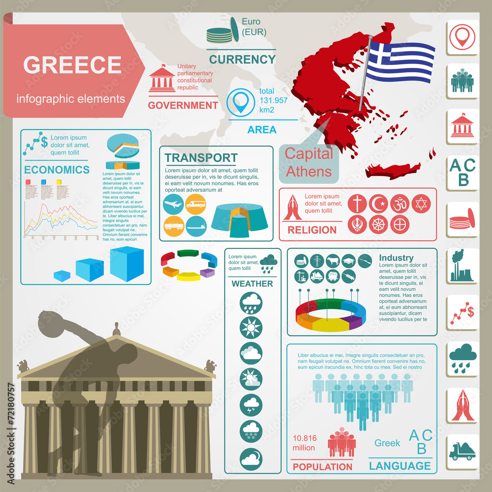 Naklejka premium Greece infographics, statistical data, sights
