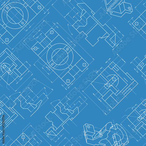 Seamless engineering background. Parts drawings Vector