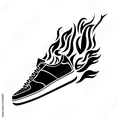 illustration with silhouette of running shoe icon background