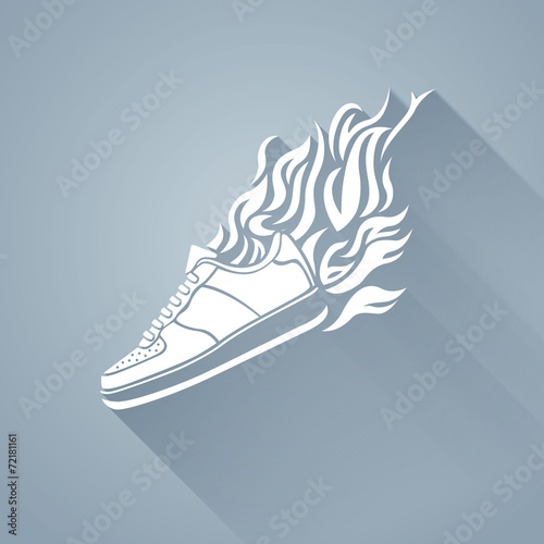 illustration with silhouette of running shoe icon background