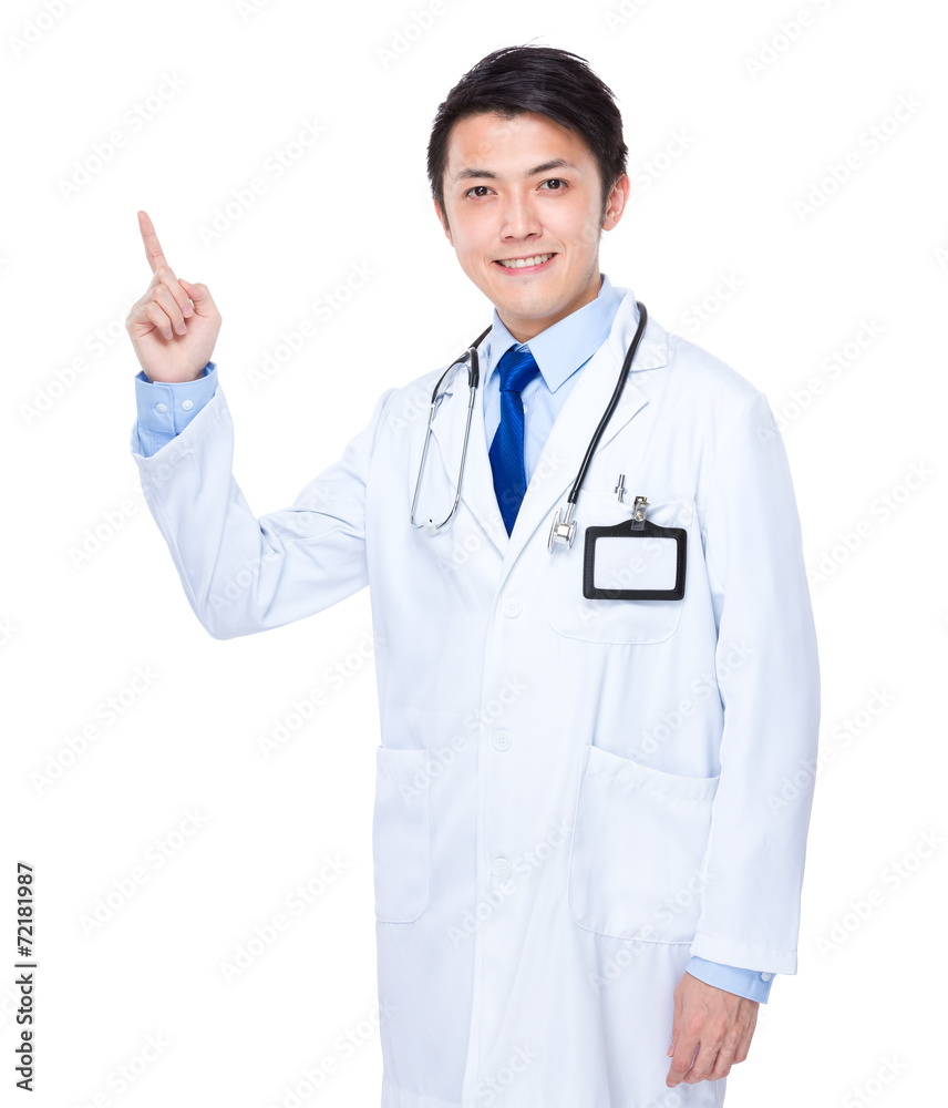 Asian doctor with finger point up Asian doctor with finger point up