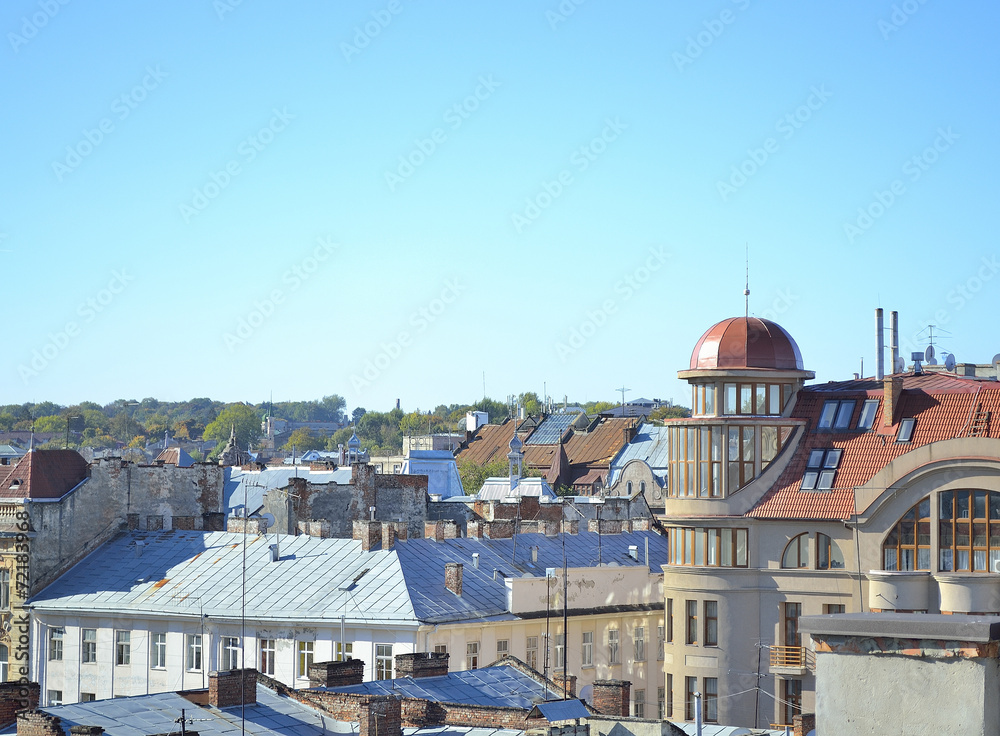 landscape of old town at sunny morning