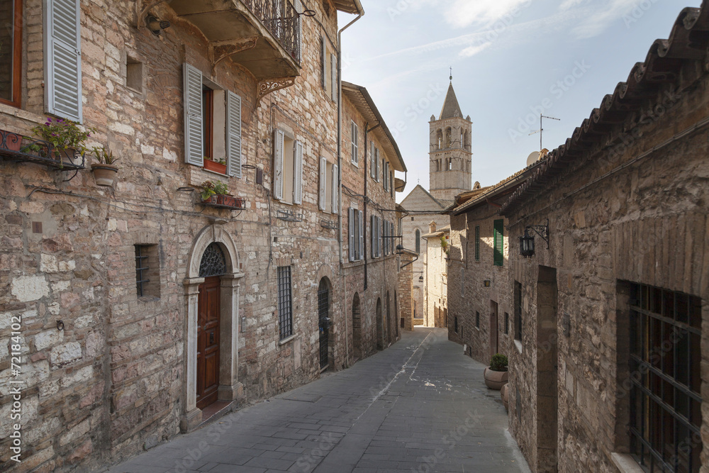 Street in a hill town from Tuscany, Italy