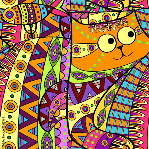 Seamless decorative cat pattern ornamental background