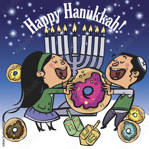Funny Happy Hanukkah greeting card. Vector illustration