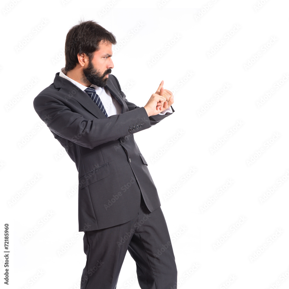 Businessman doing NO gesture over white background Businessman doing NO gesture over white background