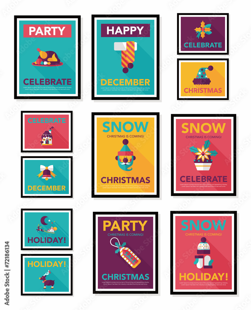 Christmas poster flat banner design flat background set, eps10