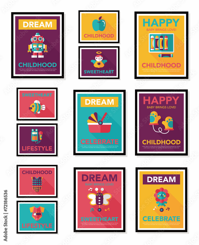 Baby poster flat banner design flat background set, eps10 Baby poster flat banner design flat background set, eps10