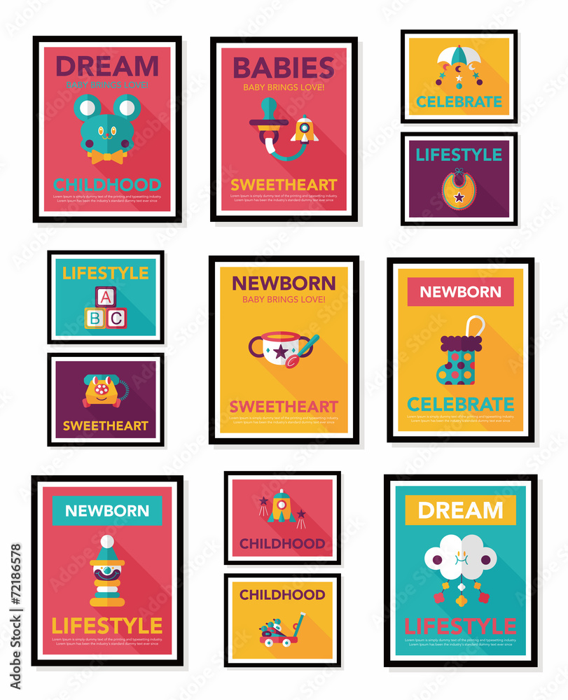 Baby poster flat banner design flat background set, eps10 Baby poster flat banner design flat background set, eps10