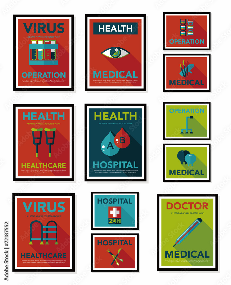 Hospital poster banner design flat background set, eps10