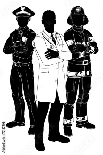 Emergency services team silhouettes
