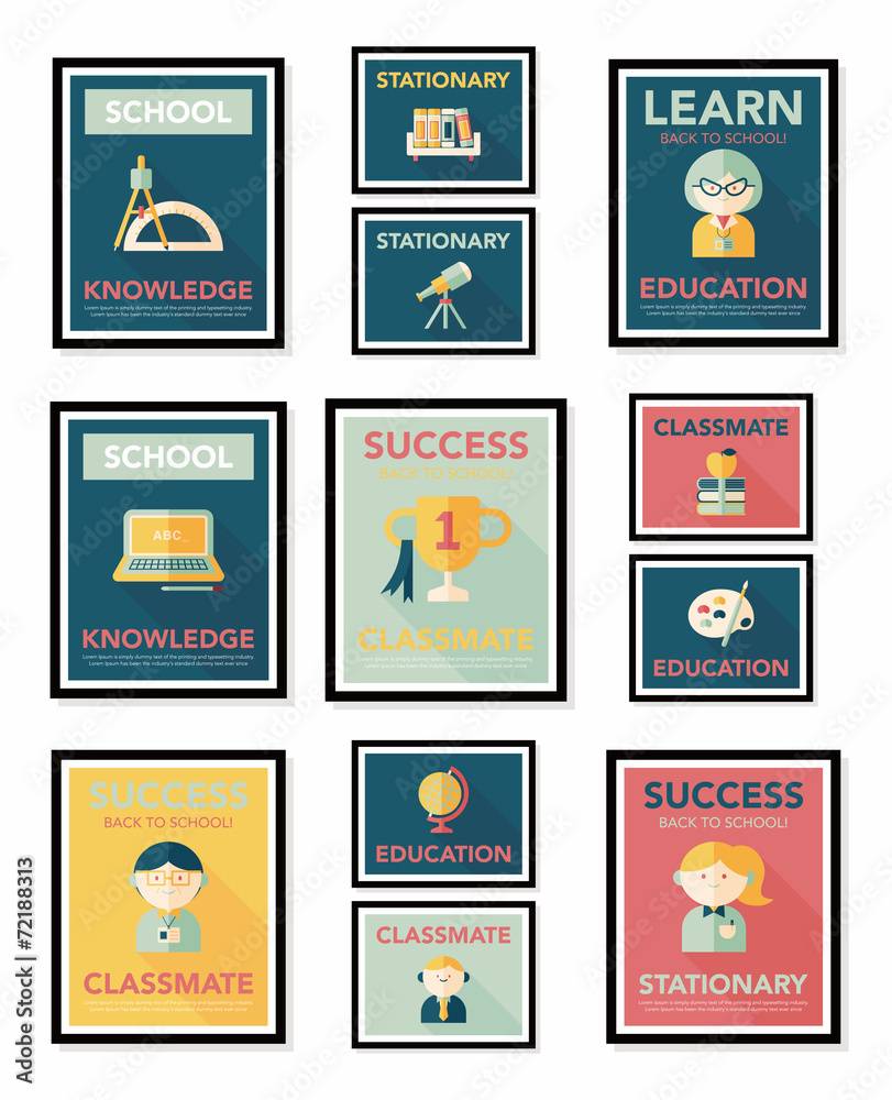 School poster flat banner design flat background set, eps10 School poster flat banner design flat background set, eps10