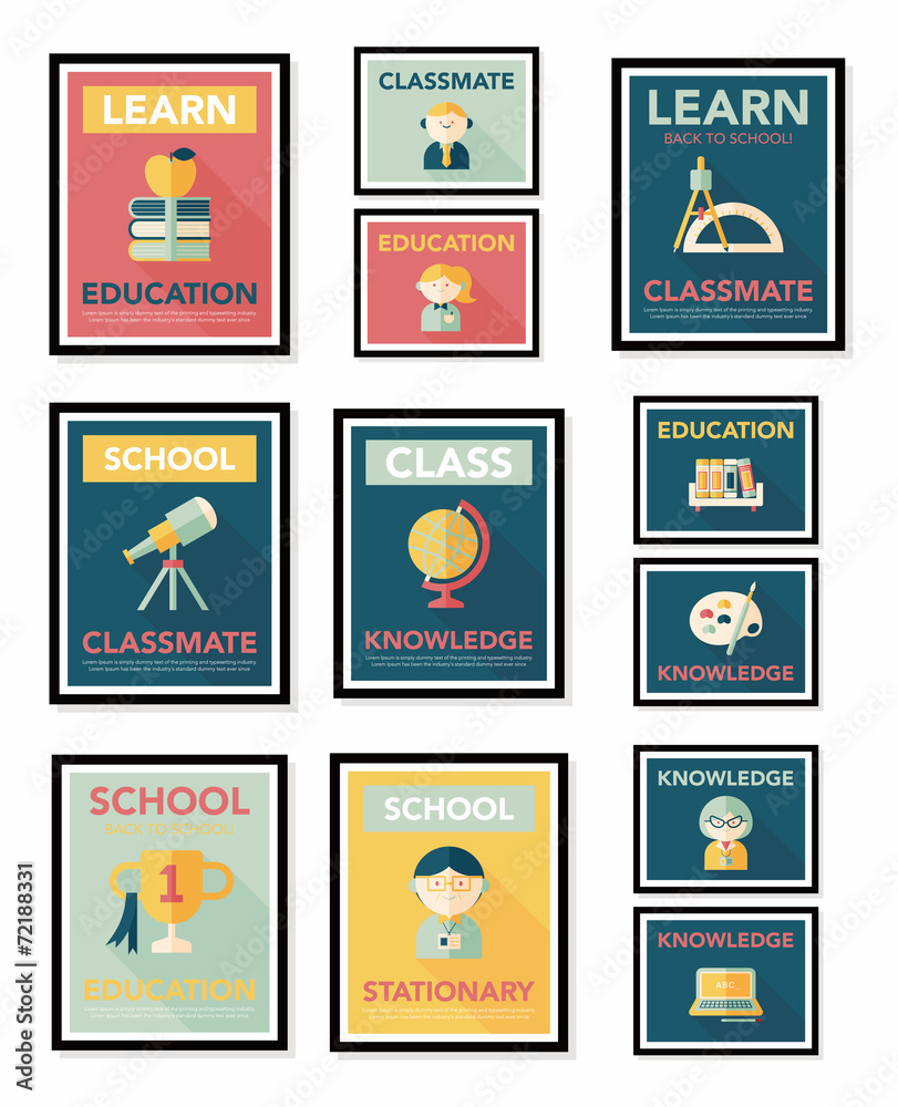 School poster flat banner design flat background set, eps10