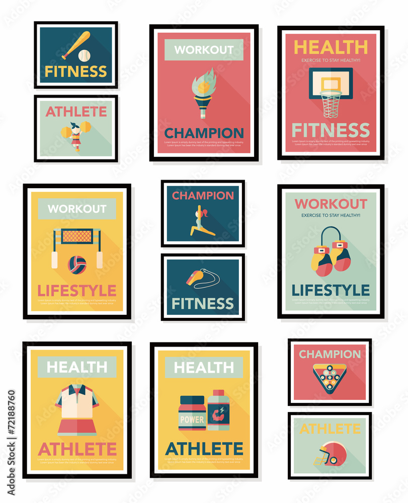 Sport poster flat banner design flat background set, eps10