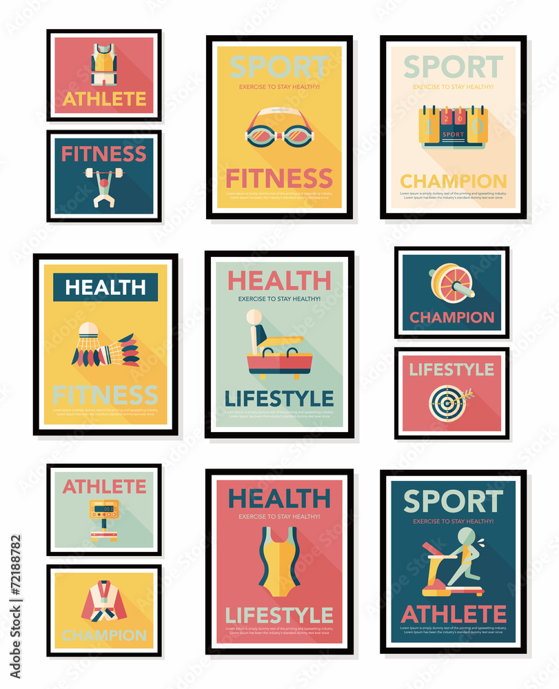 Naklejka premium Sport poster flat banner design flat background set, eps10