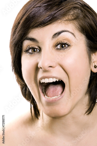 portrait on white of a beautiful smiling woman