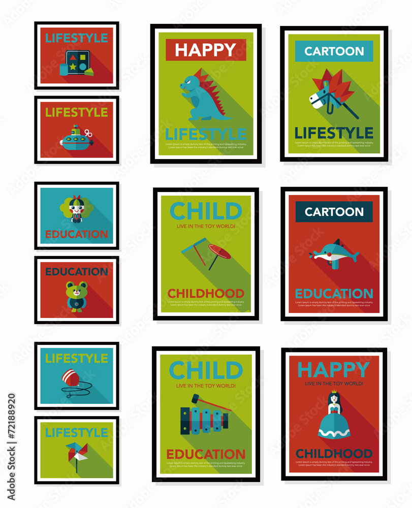 Toy poster flat banner design flat background set, eps10
