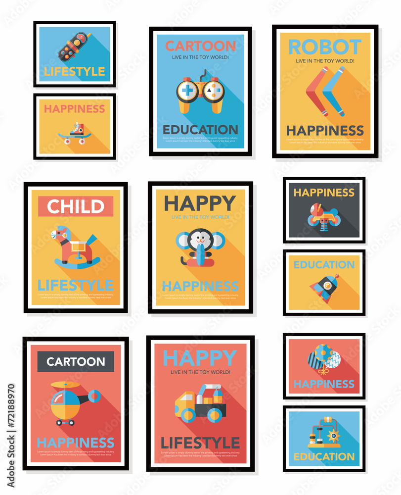 Fototapeta premium Toy poster flat banner design flat background set, eps10