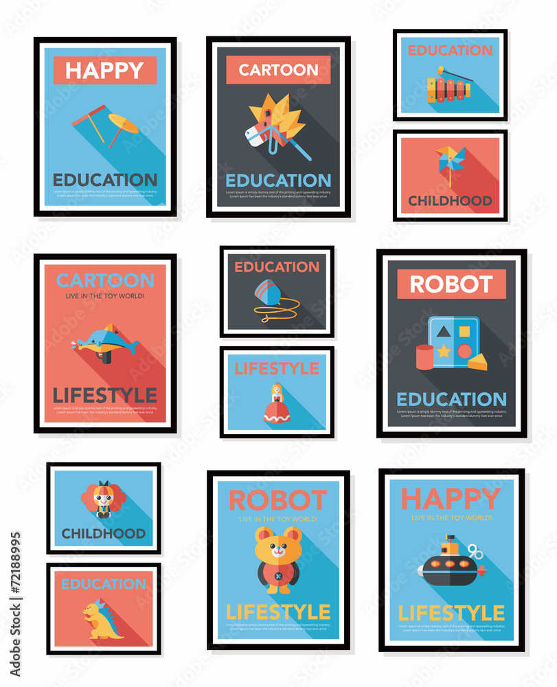 Toy poster flat banner design flat background set, eps10 Toy poster flat banner design flat background set, eps10
