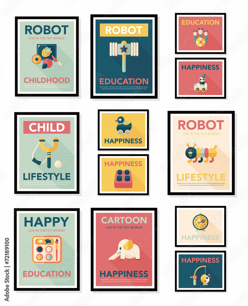 Toy poster flat banner design flat background set, eps10 Toy poster flat banner design flat background set, eps10