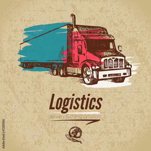 Sketch logistics and delivery poster. Cardboard background.