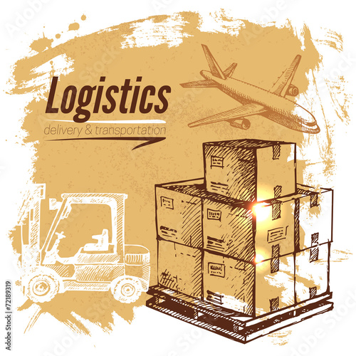Sketch logistics and delivery background. Hand drawn vector