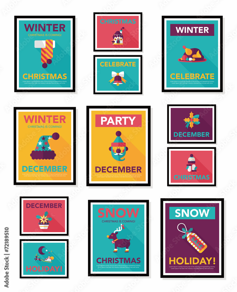 Christmas poster flat banner design flat background set, eps10 Christmas poster flat banner design flat background set, eps10