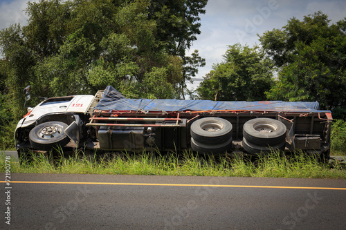 overturned truck accident on highway road