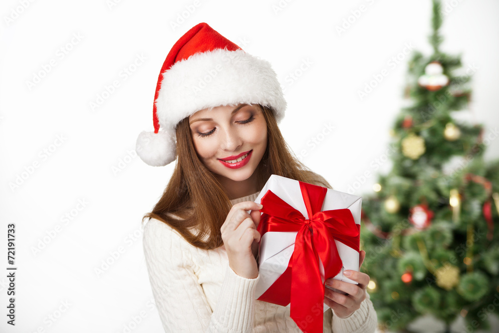 christmas smiling woman with gift box on white christmas smiling woman with gift box on white