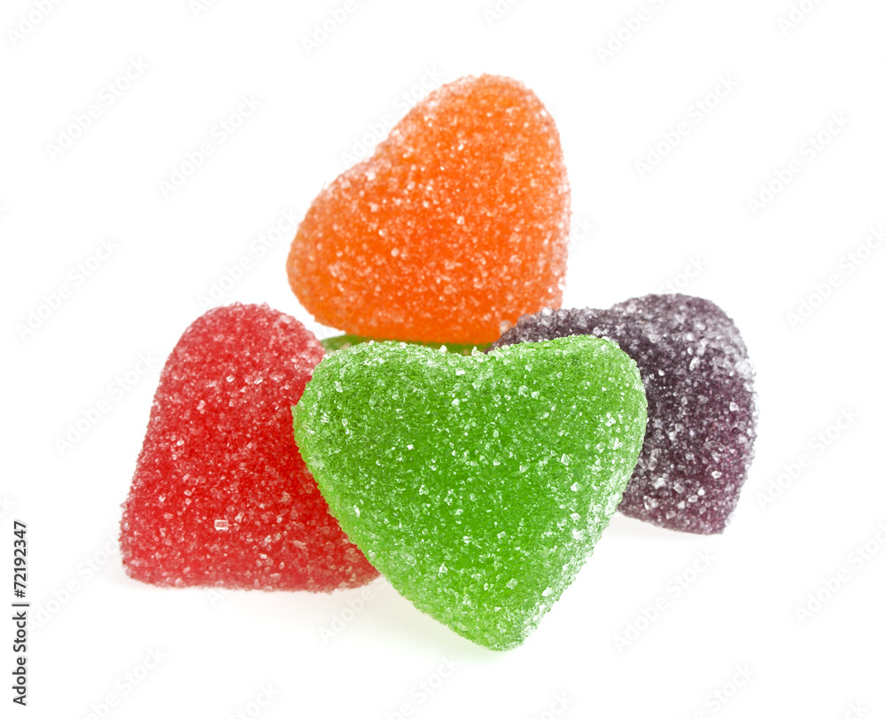 Jujube - colored jelly candies Heart-shape, isolated on white ba Jujube - colored jelly candies Heart-shape, isolated on white ba