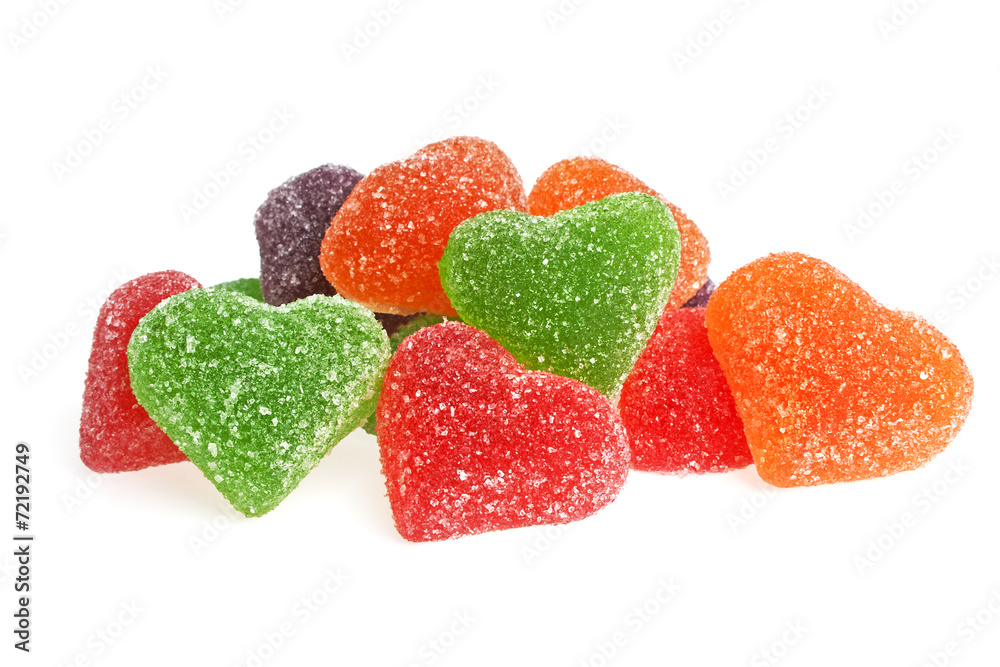 Jujube - colored jelly candies Heart-shape, isolated on white ba Jujube - colored jelly candies Heart-shape, isolated on white ba