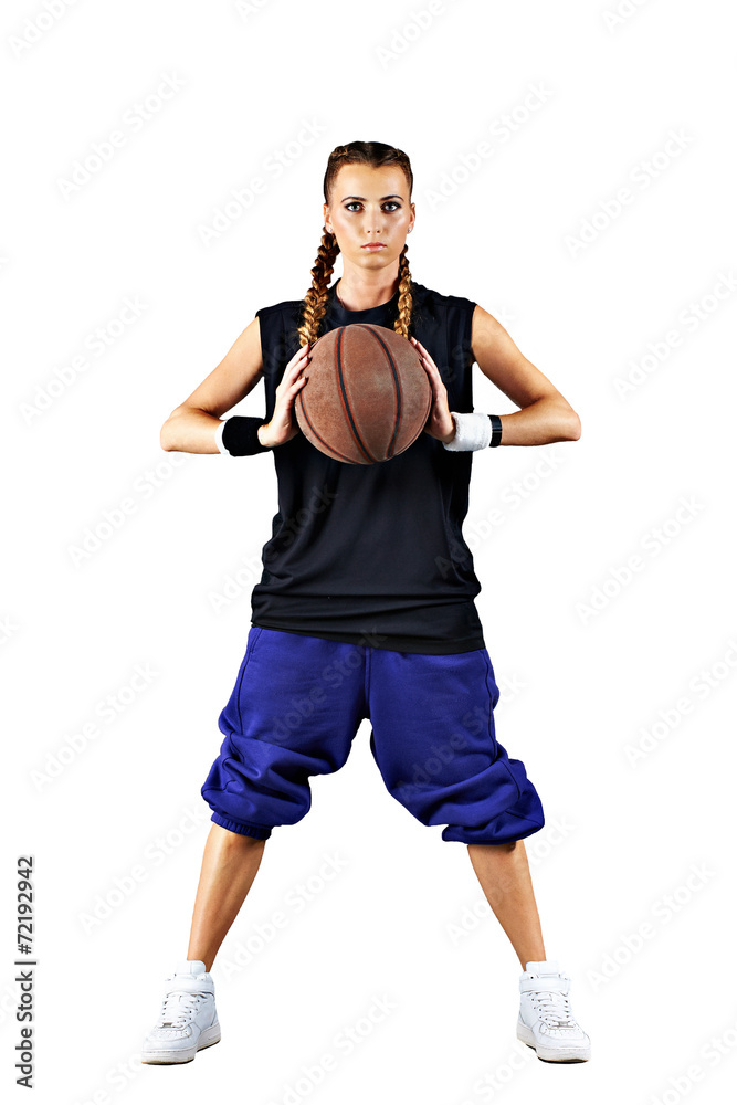 Sport girl with a basketball isolated