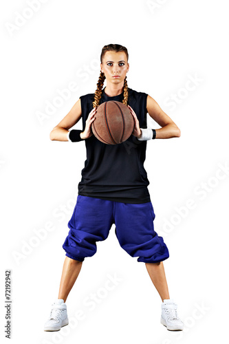 Sport girl with a basketball isolated © Sergey Ryzhov
