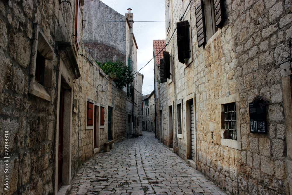 Street of the old town Hvar in Croatia