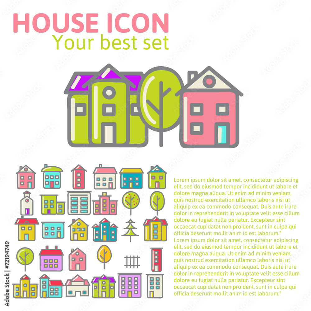 linear set of house icons