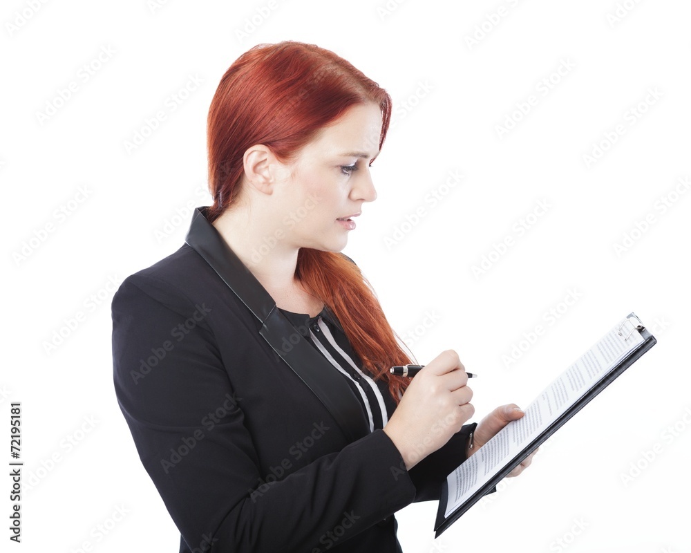 young business woman read dokument in her hand young business woman read dokument in her hand