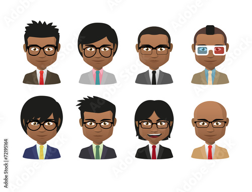 young indian men wearing suit and glasses avatar set