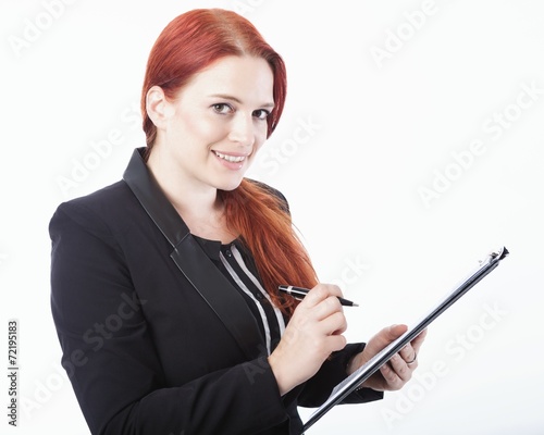 young business woman with clipboard in her hand