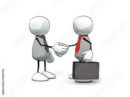 little sketchy men with tie and briefcase shaking hands