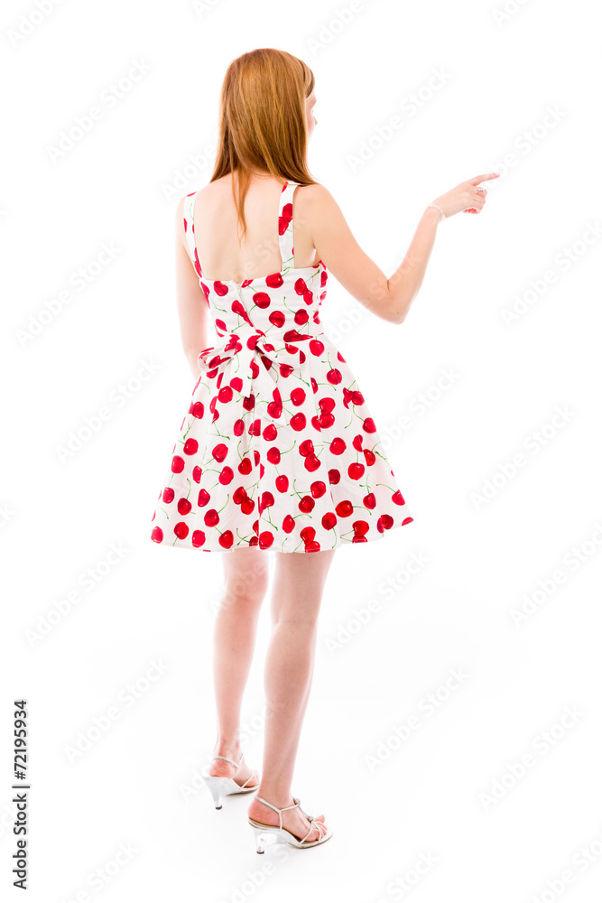 model isolated on plain background back pointing model isolated on plain background back pointing