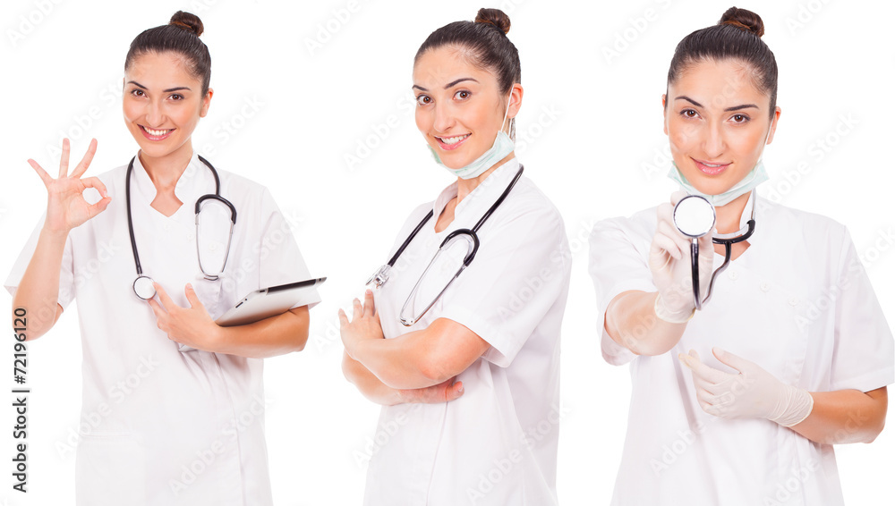 Friendly female doctor, over a white background Friendly female doctor, over a white background